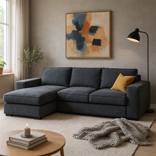  Lønstrup sofa med chaiselong | Grå/blåt stof 